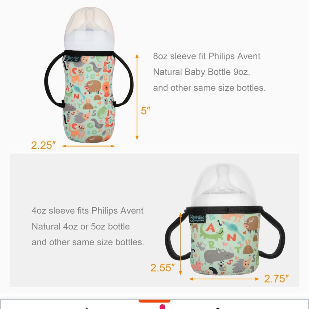 Set of 2 Glass Baby Bottle Sleeves with Double Handles